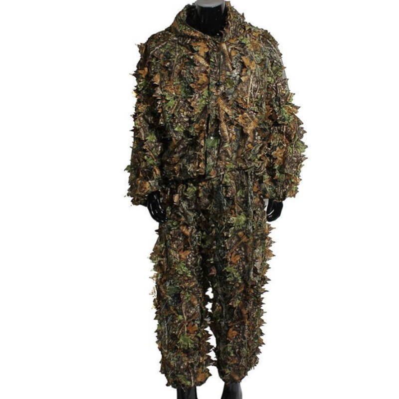 Hunting Clothes Suit 3D Leaves Lightweight Breathable Long Sleeve Hooded Tops Pants Outdoor Shooting Birding Apparel Photography